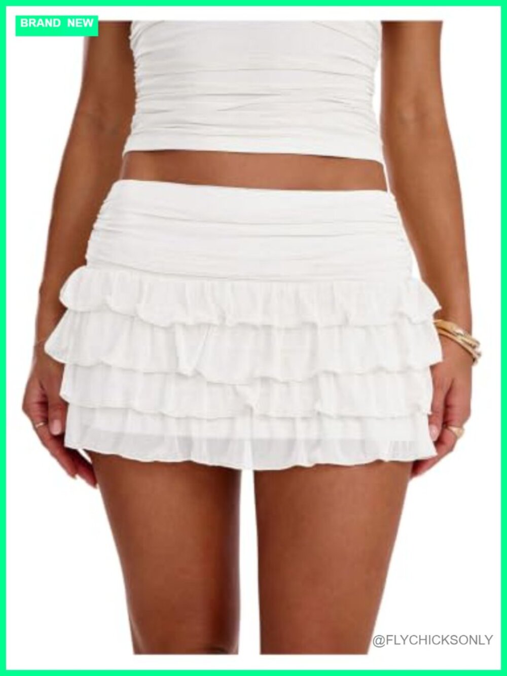 WDIRARA Women's Layered Ruffle Mini Skirt Y2K Mesh Ruched Low Rise